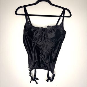 Victoria's Secret Silk Black Lace Corset Bustier Garter Lingerie Top 36C